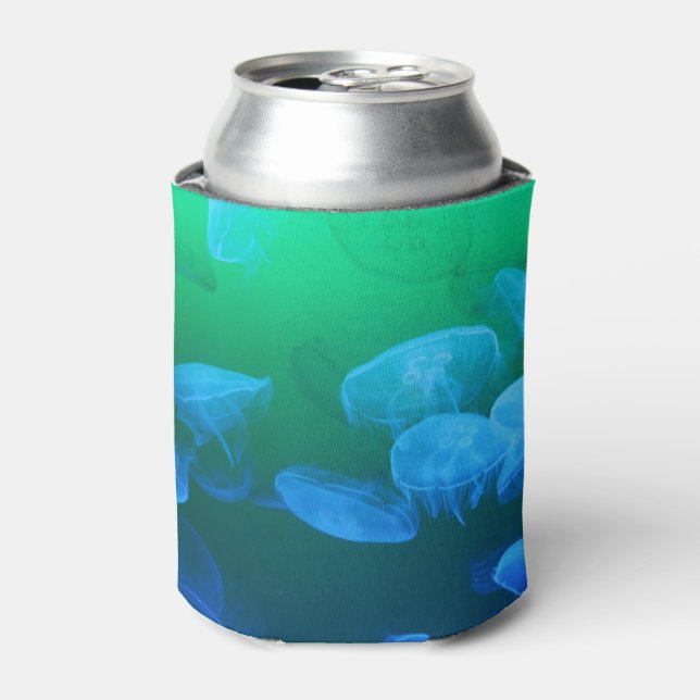 Cool Jellyfish Green Blue Gradient Can Cooler (Can Front)