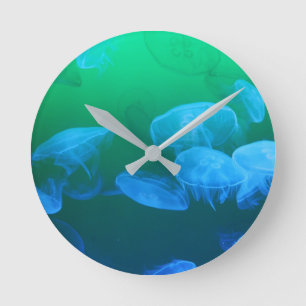 Cool Jellyfish Green Blue Gradient Round Clock