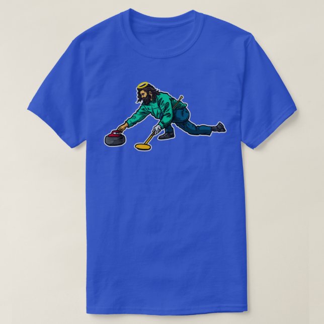 Cool Jesus Curling Gift Idea T-Shirt (Design Front)