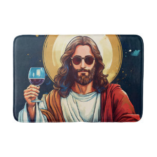 Cool Jesus With Wine  Bath Mat