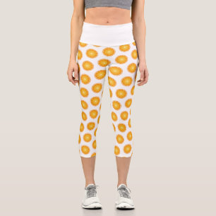 Cool Juicy Orange fruit slices pattern white Capri Leggings