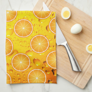 Cool Juicy Orange slices pattern on Water drops Kitchen Towel