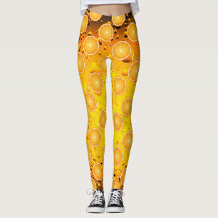 Cool Juicy Orange slices pattern on Water drops Leggings