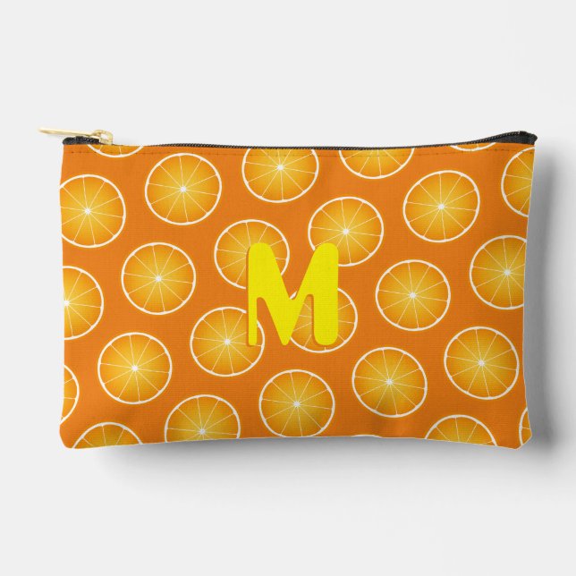 Cool Juicy Orange yellow fruit slices Monogram Accessory Pouch (Front)