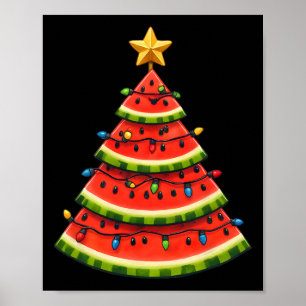 Cool July Summer Xmas Watermelon Christmas Tree Poster