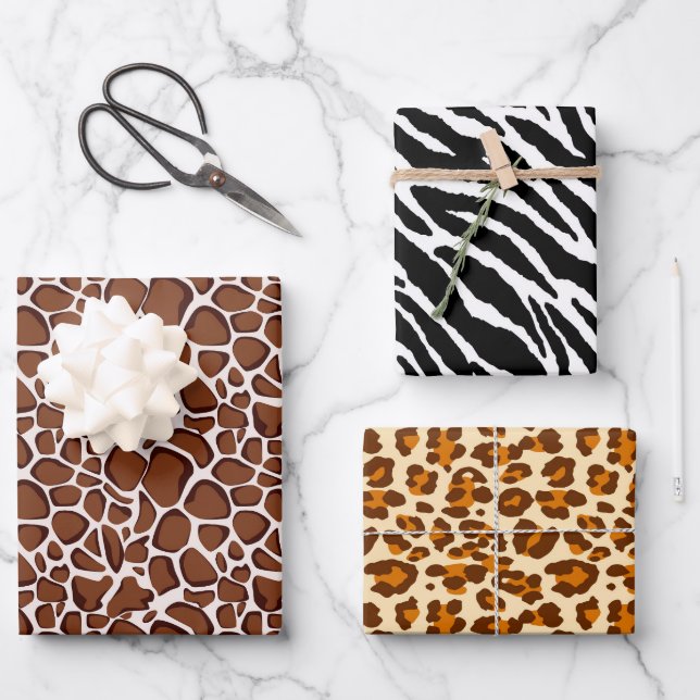 cool jungle animal prints tiled party wrapping paper sheet (Front)