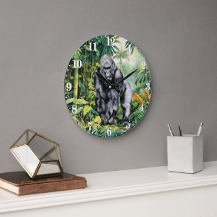 Cool jungle gorilla lovers large clock