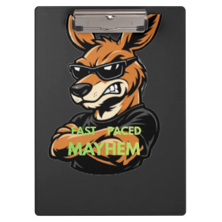 Cool Kangaroo Fast Paced Mayhem Black T-Shirt Clipboard