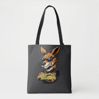 Cool Kangaroo Fast Paced Mayhem Black T-Shirt Tote Bag