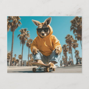 Cool Kangaroo in Sunglasses on a Skateboard Holiday Postcard