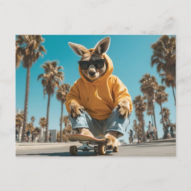 Cool Kangaroo in Sunglasses on a Skateboard Holiday Postcard (Front)