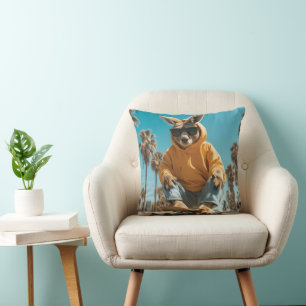 Cool Kangaroo in Sunglasses on a Skateboard Throw Pillow