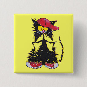 Cool Kat Hip Hop 2 Inch Square Button