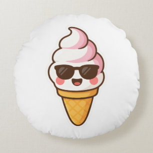 Cool Kawaii Ice Cream Round Pillow