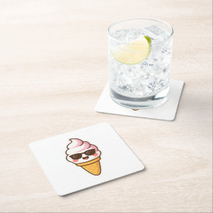 Cool Kawaii Ice Cream Square Paper Coaster