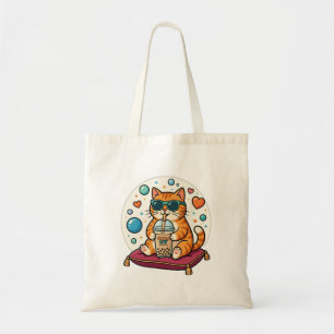 Cool Kawaii Orange Cat Boba Tea Aesthetic Tote Bag