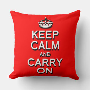 Cool Keep Calm and Carry On Red Throw Pillow