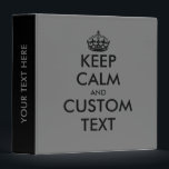 Cool keep calm office binders in black and grey<br><div class="desc">Cool keep calm office binders in black and grey. Personalized keep calm and carry on quote with crown. Black or custom colours. Cool folder available in different thickness size. Handy for photos,  recipes,  school,  sports card collecting and more. Cool Birthday gift idea for friends and family.</div>