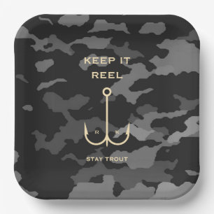 Cool Keep it Reel Fishing Funny Father's Day Camo Paper Plate