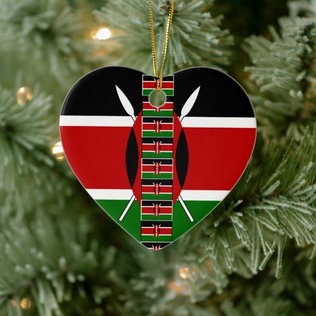 Cool Kenyan Lovely Flags Colours Black Red Green  Ceramic Ornament (Tree)