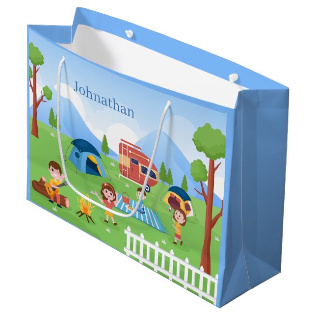 cool kids camping party unisex add name large gift bag (Front Angled)