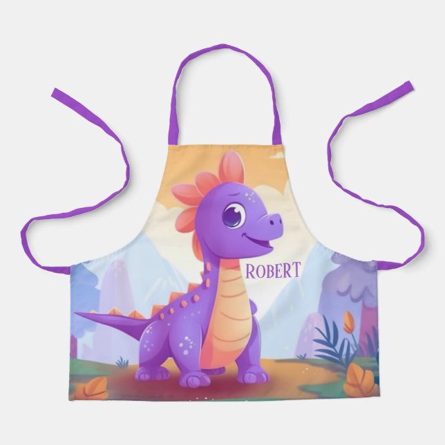 Cool kids dinosaur add name apron (Front)