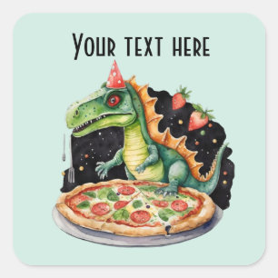 Cool kids dinosaur pizza party add text square sticker
