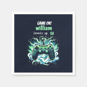 cool kids gaming level up 5th birthday napkin