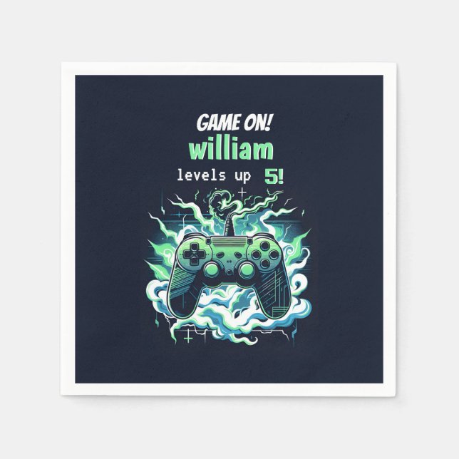 cool kids gaming level up 5th birthday napkin (Front)