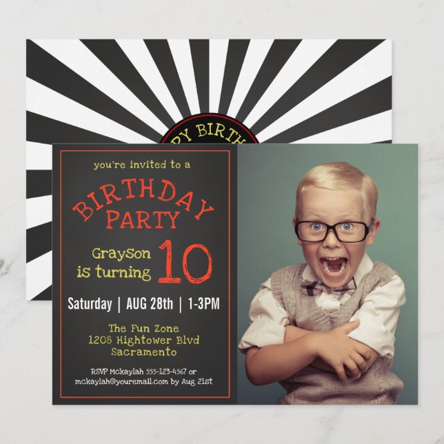 Cool Kids Photo Chalkboard Birthday Party Invitation (Front/Back)