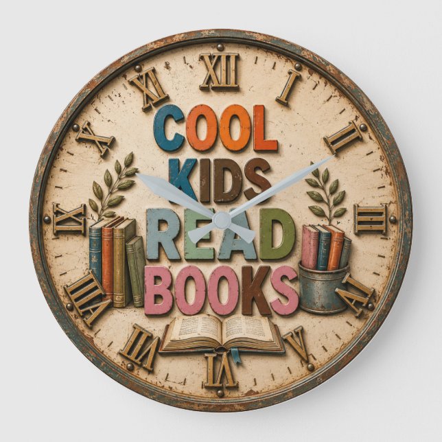 Cool Kids Read Books Classroom Teacher Gift Large Clock (Front)