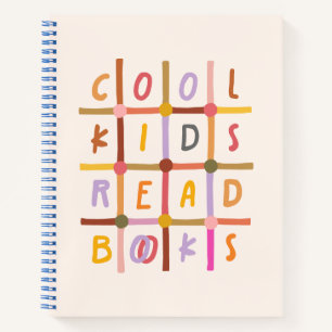 Cool Kids Read Books Colourful Grid Typo Notebooks