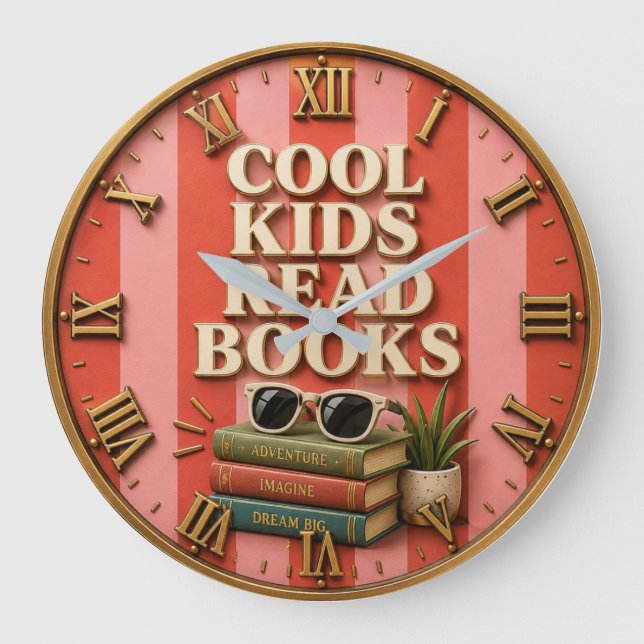 Cool Kids Read Books Reading Motivation  Large Clock (Front)