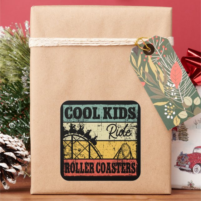 Cool Kids Ride Roller Coasters Funny Coaster Train Square Sticker (Holiday)