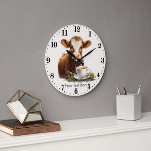 cool kitchen or office coffee cow large clock