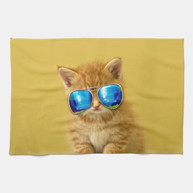 Cool Kitten in sunglasses Kitchen Towel (Horizontal)