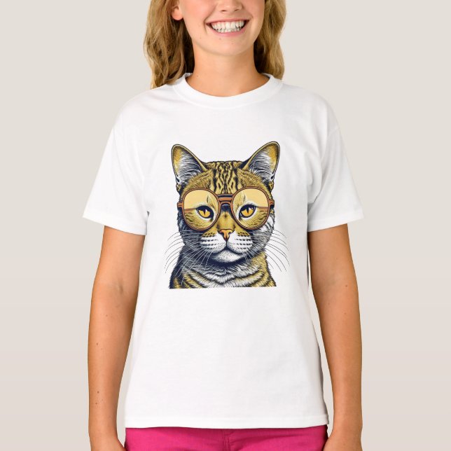 Cool Kitty Cat with Glasses T-Shirt (Front)