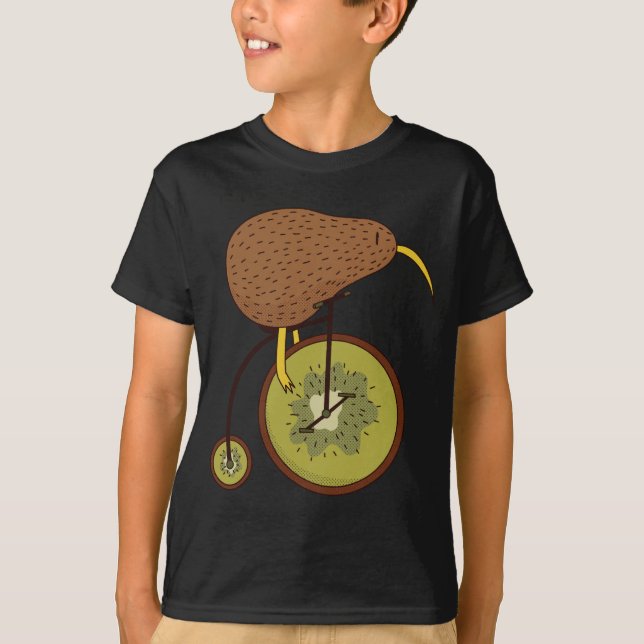 Cool Kiwi Bird on Kiwi Fruit Design T-Shirt (Front)