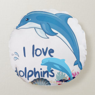 Cool l Love Dolphins Quotes Dolphin Lovers   Round Pillow