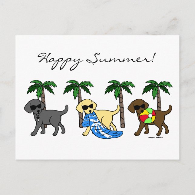 Cool Labradors Beach Party Cartoon Invitation Postcard (Front)