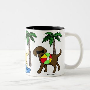 Cool Labradors Beach Party Cartoon Two-Tone Coffee Mug