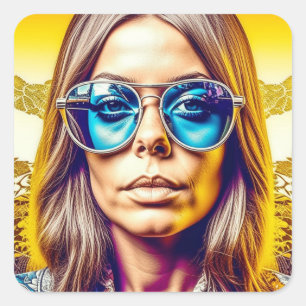 Cool Lady in Blue Sunglasses Square Sticker