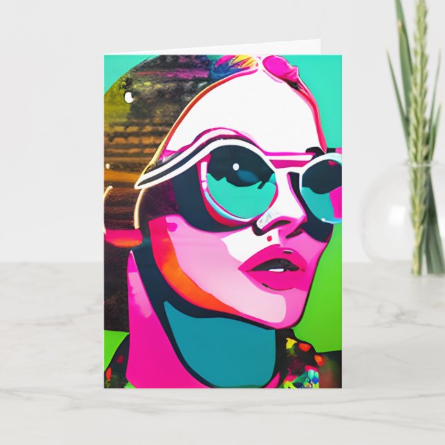 Cool Lady in Sunglasses Colourful Abstract Art Card (Front)