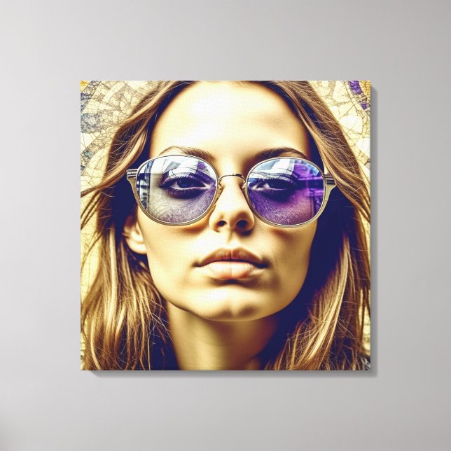 Cool Lady with Reflection in her Sunglasses Canvas Print (Front)