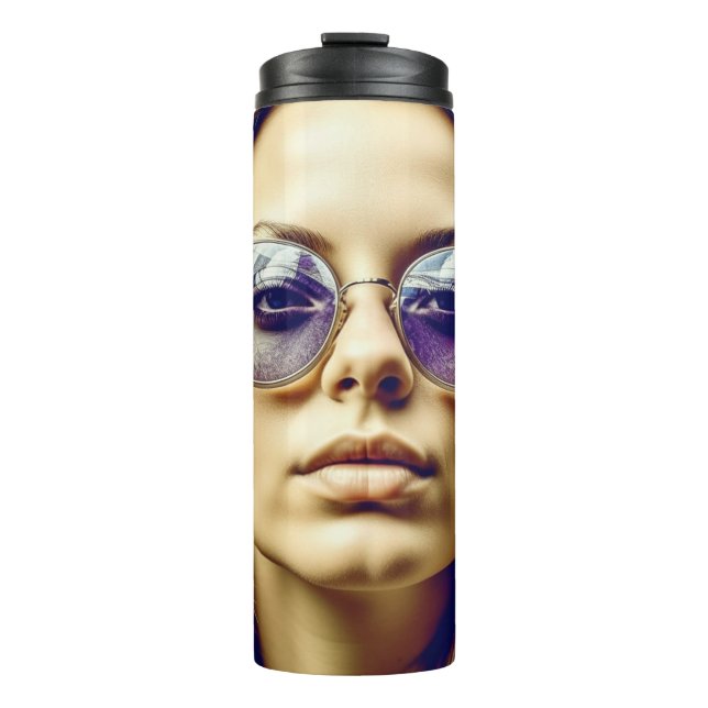 Cool Lady with Reflection in her Sunglasses Thermal Tumbler (Front)