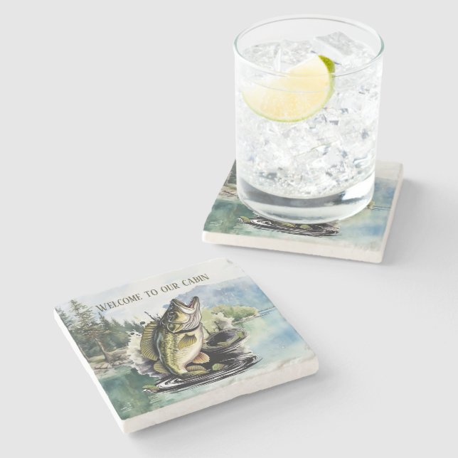 Cool lake house welcome fish  stone coaster (Side)