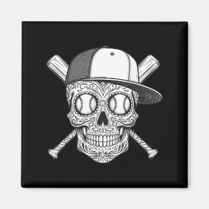 Cool Latino Mexican Sugar Skull Baseball Halloween Magnet