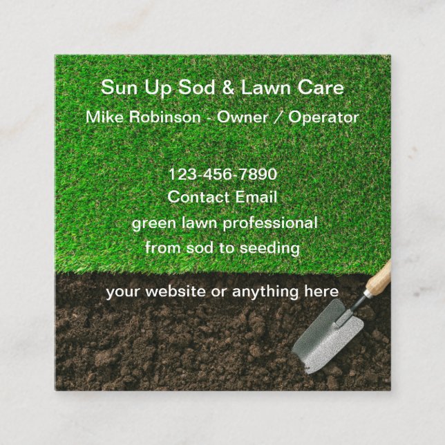 Cool Lawn Care Sod And Maintenance Business Cards (Front)