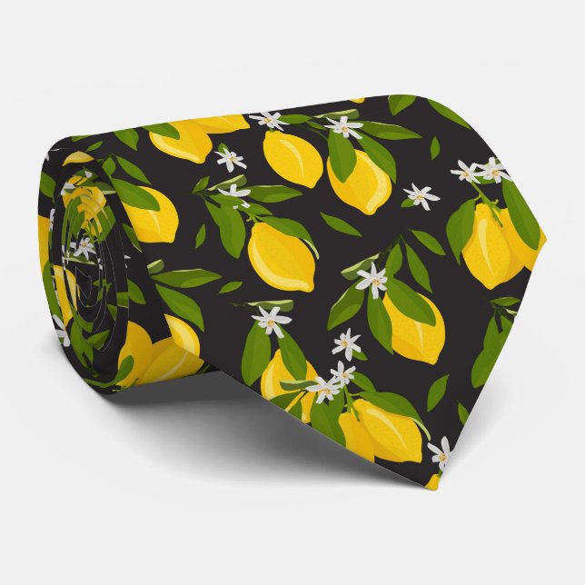 cool lemon fruit tiled pattern neck tie  (Rolled)