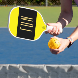Cool Lemon Lime Wide Centre Black Stripe FUN Text Pickleball Paddle